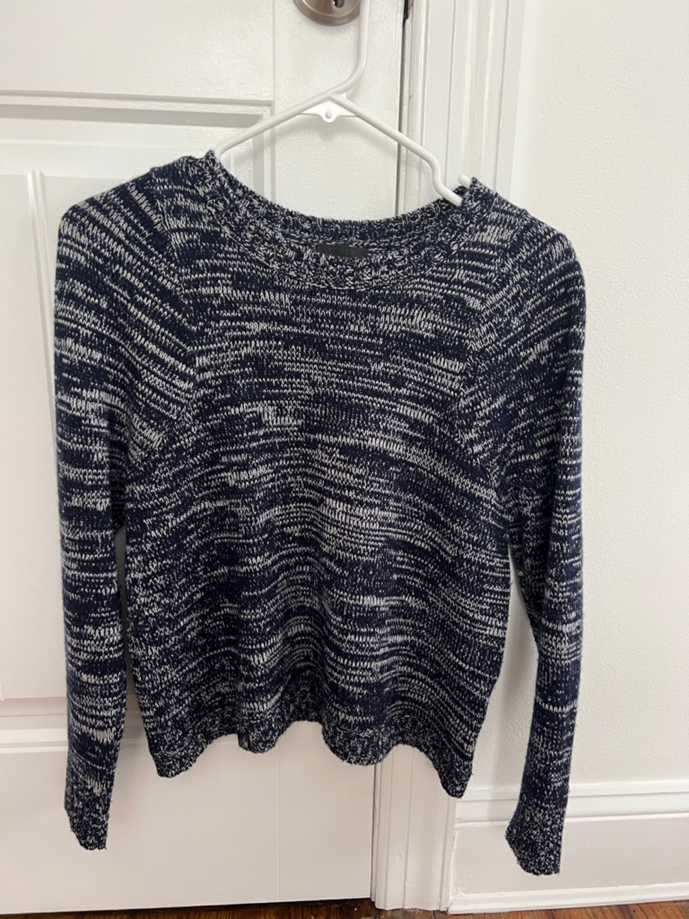 J. Crew Navy and White Italian Cashmere Marled Crewneck Sweater XS